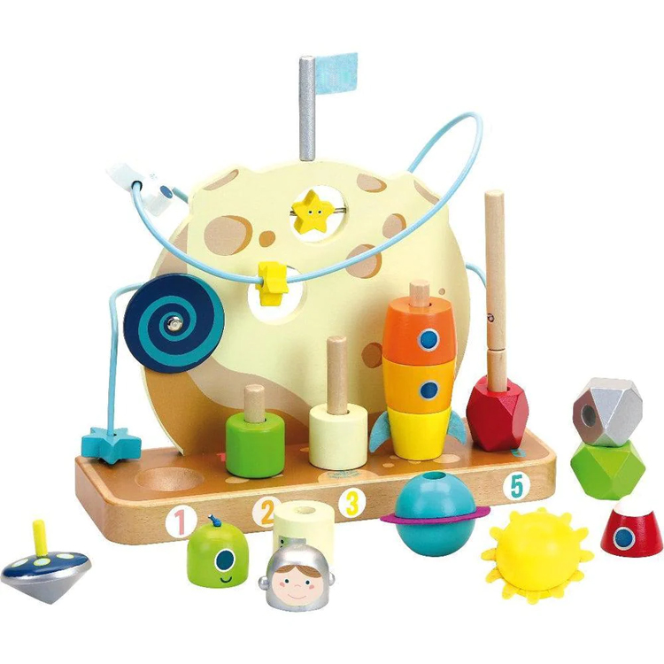 Wooden Space Stacking Toy with Beads Maze