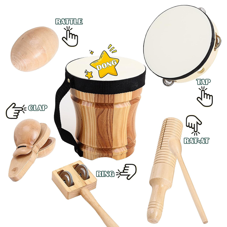 Wooden Musical Instruments Kids Drum Set Toy 