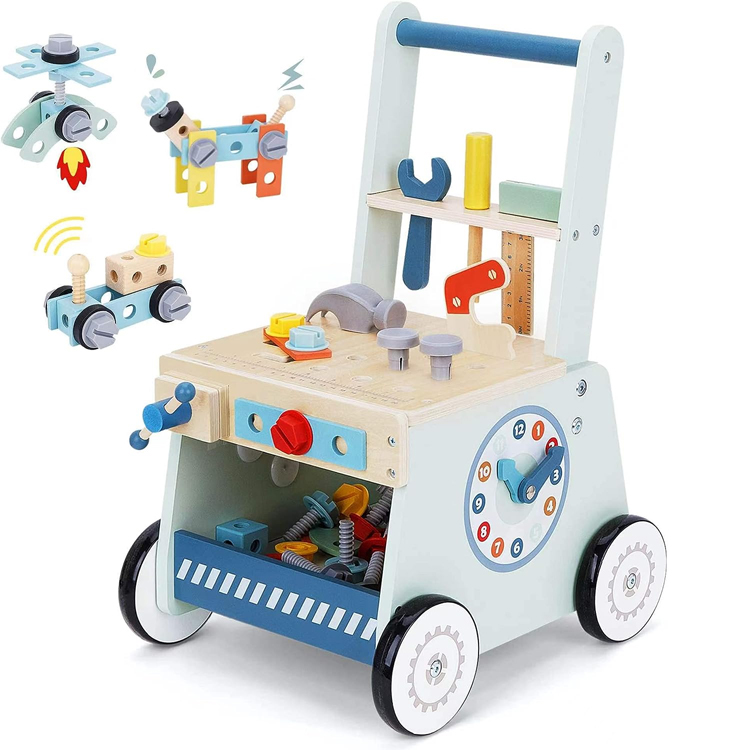 2-in-1 Baby Wooden Push Walker and Tool Toy