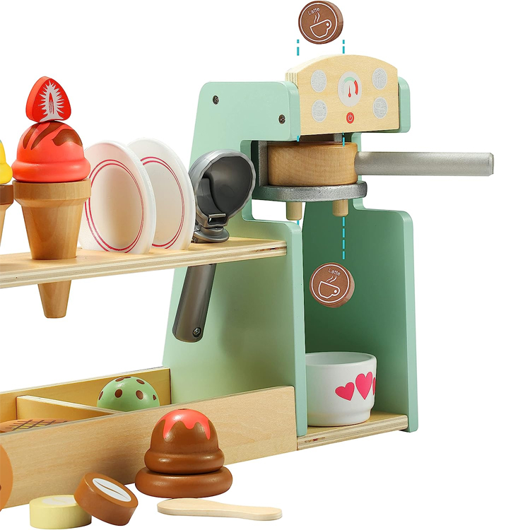3-in-1 Counter Playset Wooden Ice Cream Coffee Shop Toy