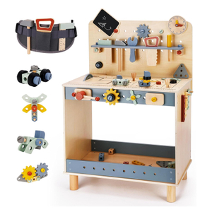 Pretend Play Workbench Wooden Toy Tool Bench Set with Tool Belt
