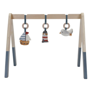 wooden baby activity gym with hanging toys